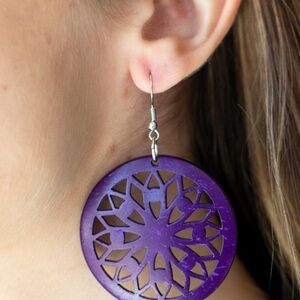 Purple wooden earrings, new